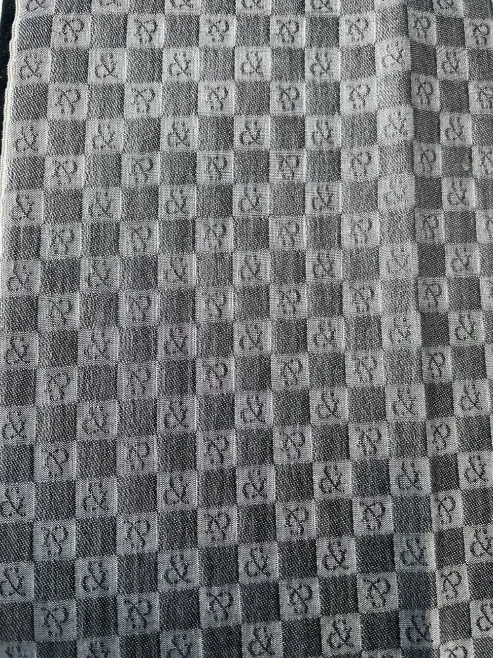 Vintage Pinky & Dianne Monogram Cotton Scarf Gray Checkerboard Embroidered